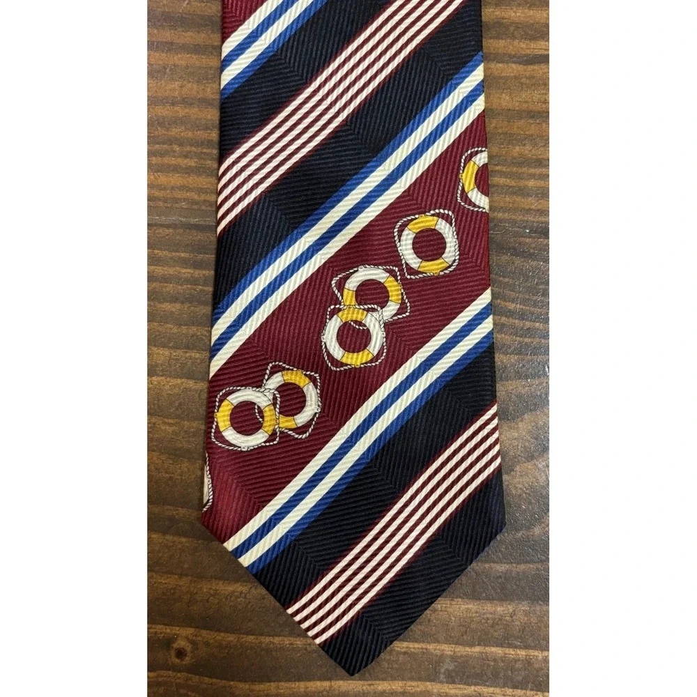 NAUTICA Mens Silk Neck Tie Red Blue Striped Nautical Ring Pattern 4x57.25